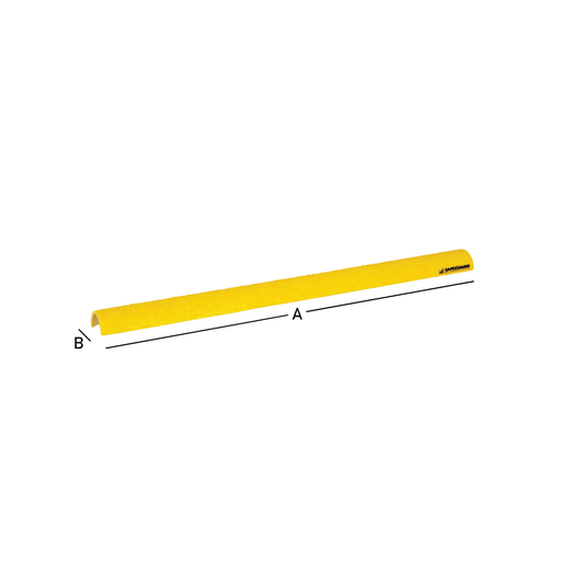 A single yellow safeguard round ladder rung cover placed on a white background, showing the top view with two measurement points, A and B.